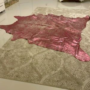 Pink and silver genuine cowhide rug